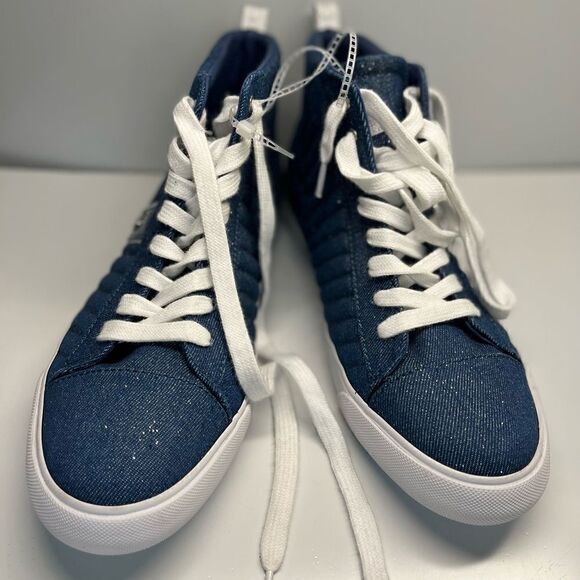G By Guess GBG Women’s High Top Lace Up Sneakers Sparkle Denim Upper Size 9M - Picture 10 of 11